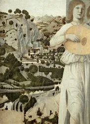 Natividade, 1470-75 têmpera no detalhe do painel de 5240